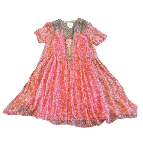 Maeve Anthropologie Coral Print Mini Dress Sheer w/ Liner Floral Size 4 Women's - Picture 1 of 12